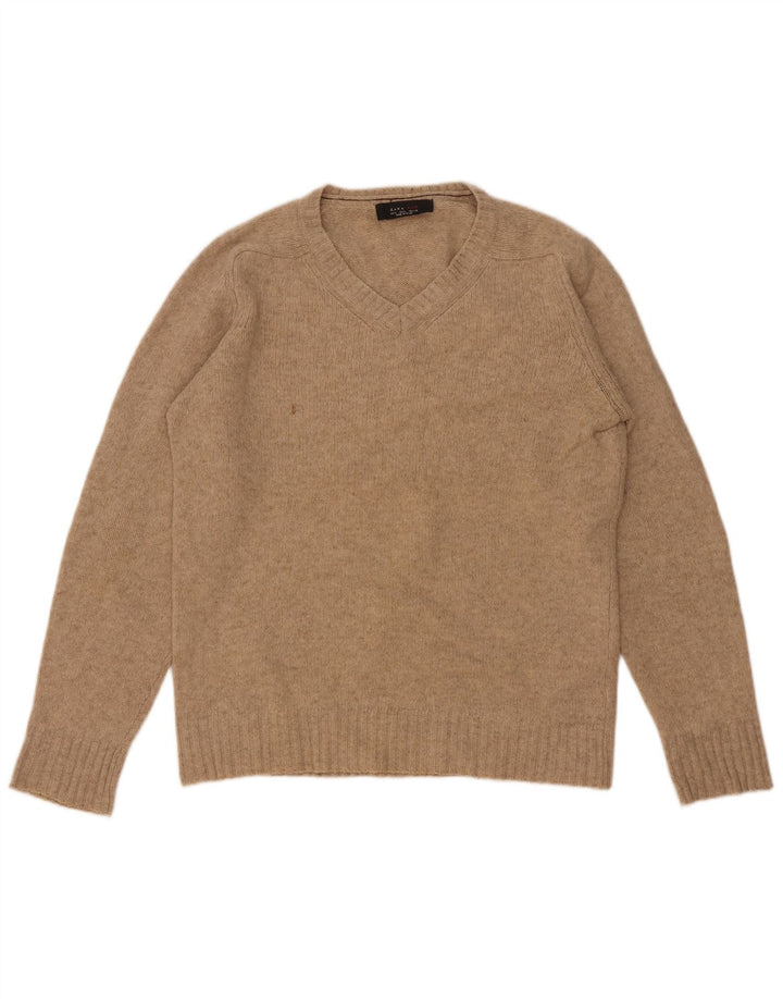 Suéter masculino Zara com decote em V grande lã bege