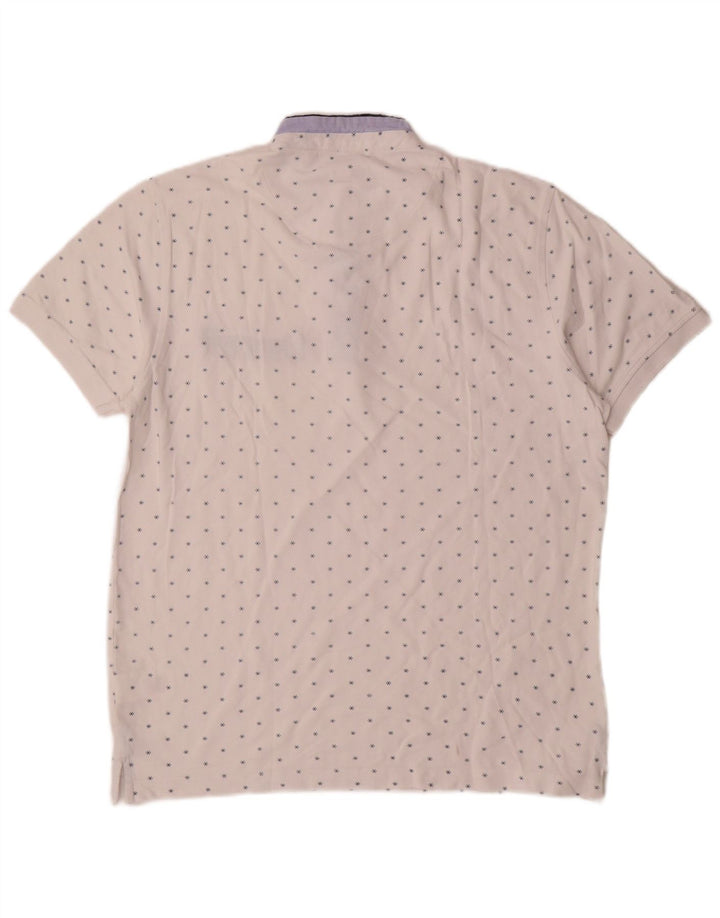 Camisa polo masculina Pierre Cardin com padrão abstrato grande de algodão branco