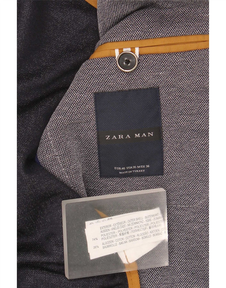 Jaqueta blazer masculina Zara com 2 botões EU 46 poliéster cinza pequeno