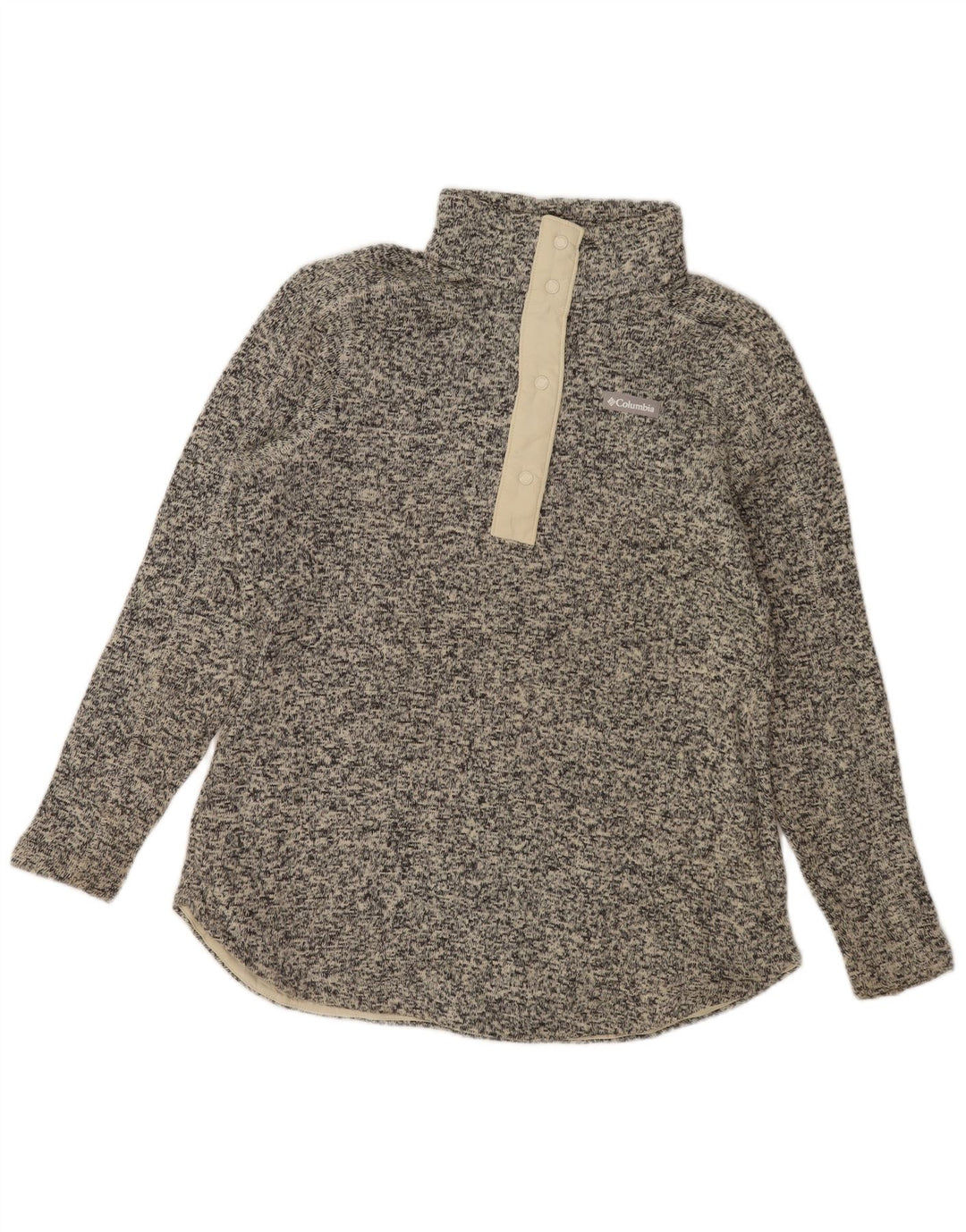 Suéter Columbia masculino com gola com botão grande poliéster manchado cinza