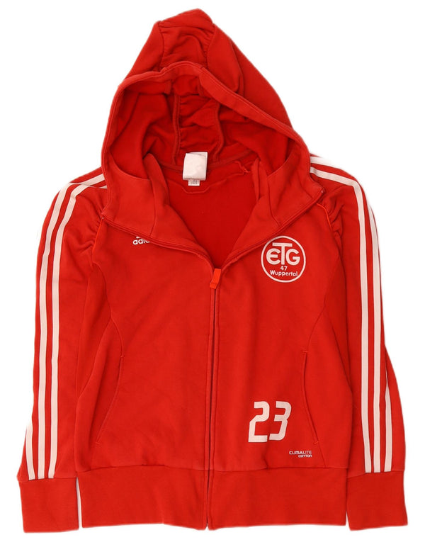 Suéter feminino Adidas Climalite Graphic Zip com capuz Reino Unido 12 algodão vermelho médio