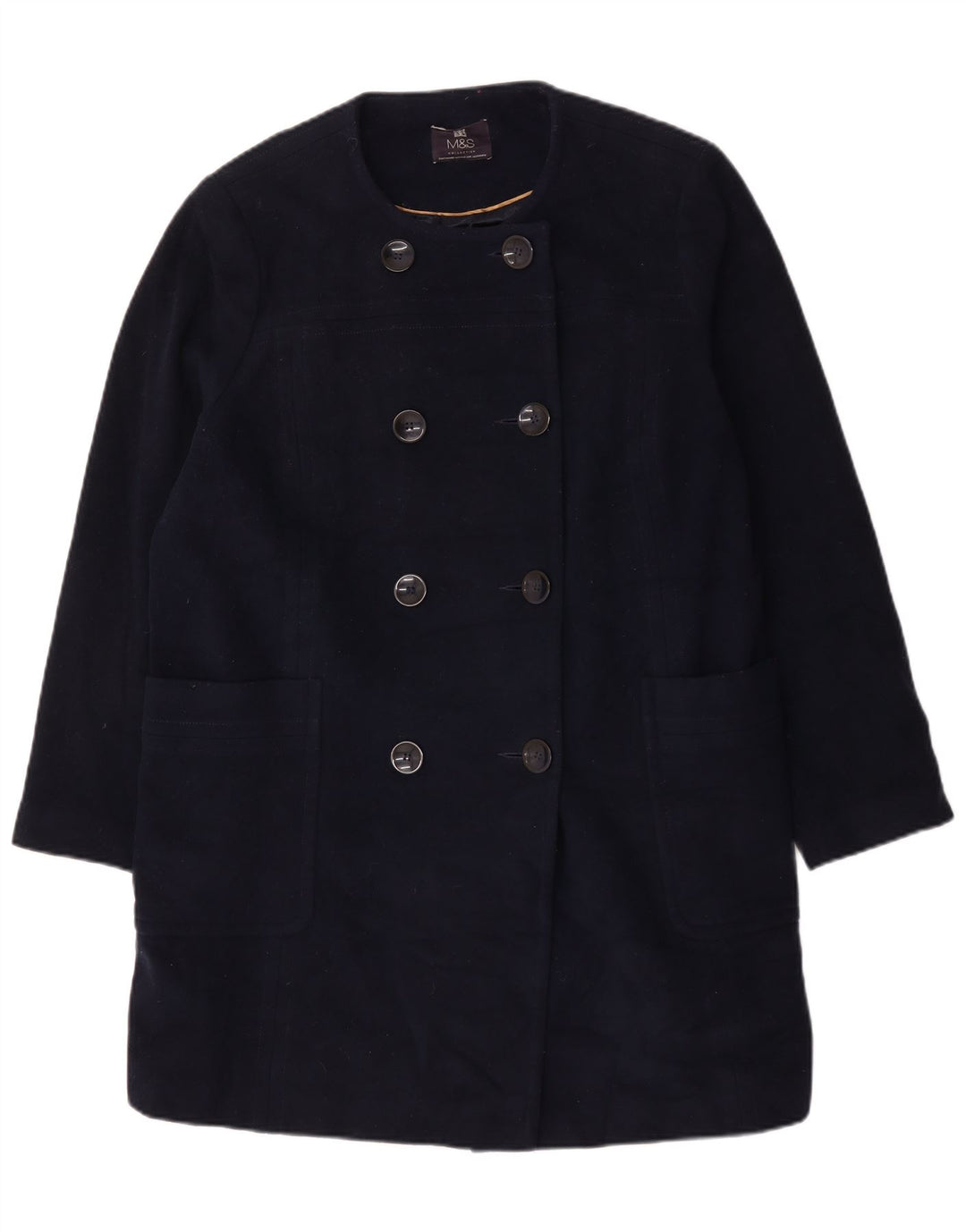 Casaco feminino Marks & Spencer com peito duplo Reino Unido 22 3XL lã azul marinho