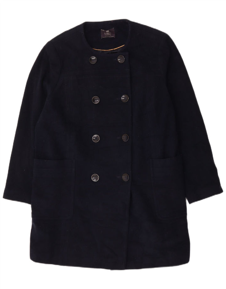 Casaco feminino Marks & Spencer com peito duplo Reino Unido 22 3XL lã azul marinho
