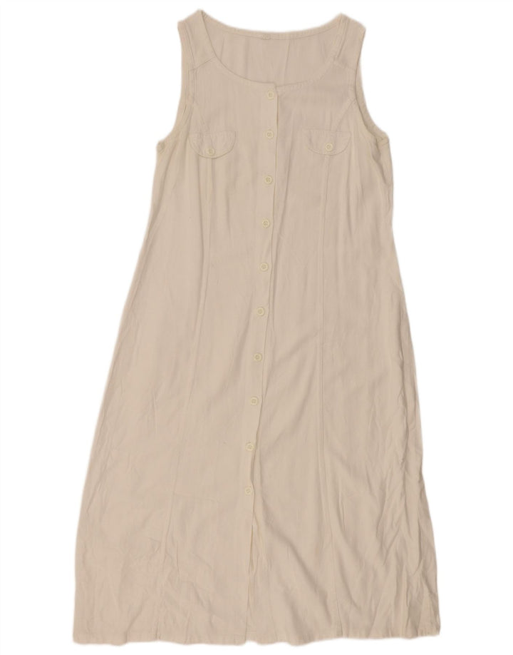 Vestido maxi feminino vintage sem mangas UK 14 grande linho branco