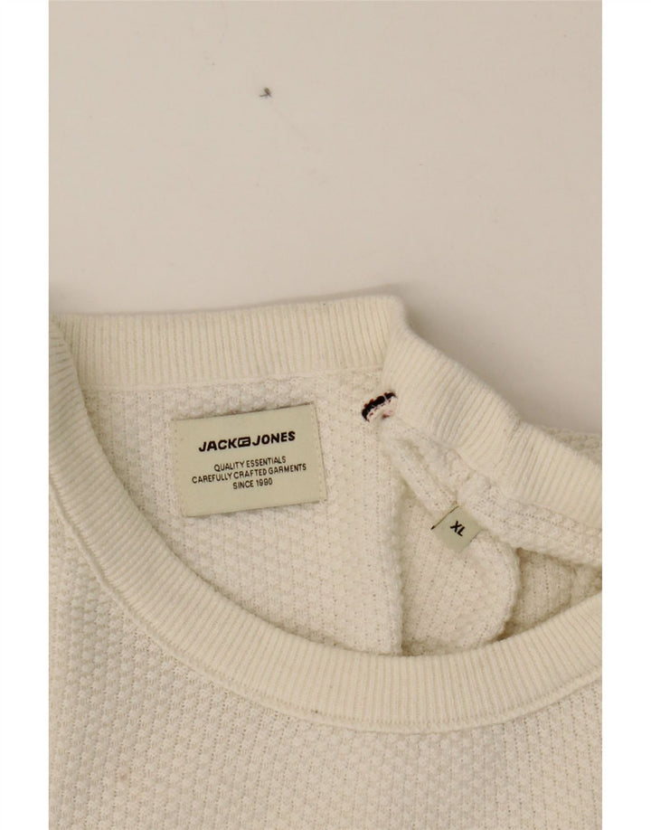 JACK & JONES Mens Crew Neck Jumper Sweater XL Off White Cotton Vintage Jack & Jones and Second-Hand Jack & Jones from Messina Hembry 