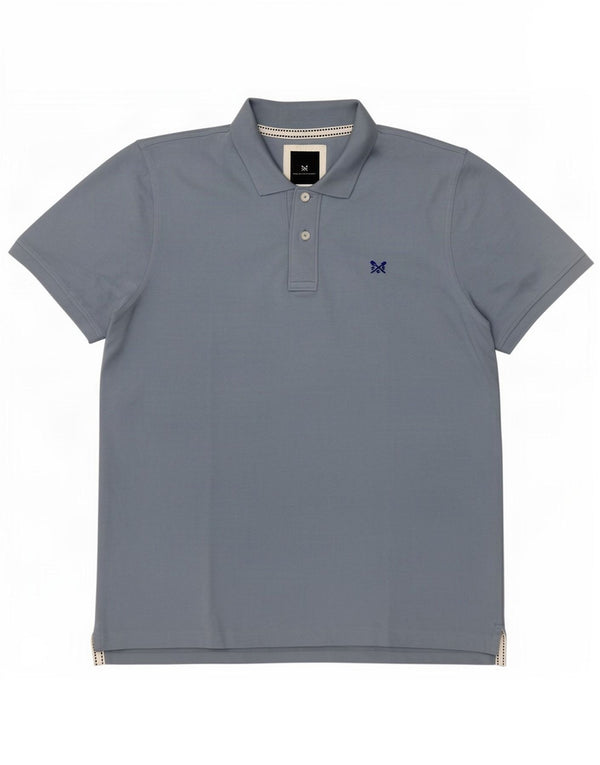 Camisa polo masculina regular de manga curta da Crew Clothing algodão azul grande