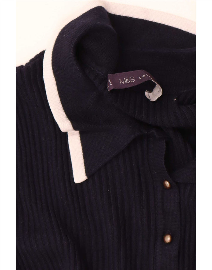 Suéter feminino Marks & Spencer com gola polo e gola polo Reino Unido 14 médio azul marinho