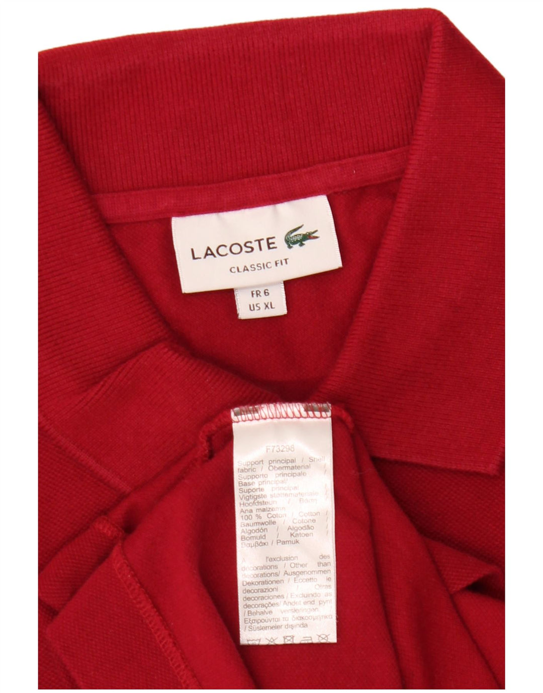 Camisa polo masculina Lacoste Classic Fit tamanho 6 XL algodão vermelho