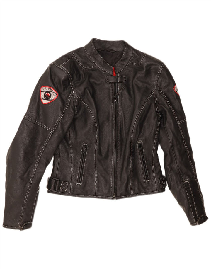 Jaqueta feminina de couro Suomy Moto Racer Reino Unido 12 couro preto médio