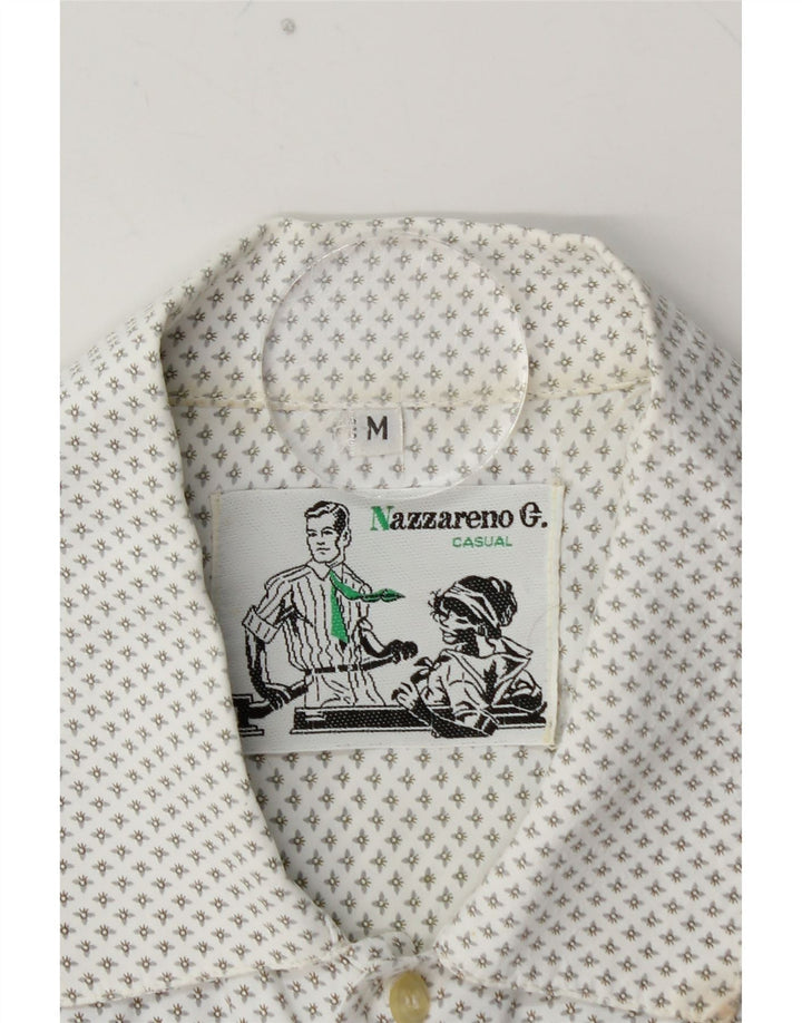NAZZARENO G. Camisa masculina de manga curta em viscose manchada branca média