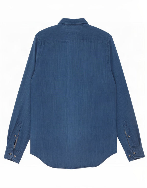 Camisa masculina Tommy Hilfiger Slim Fit pequena algodão azul marinho