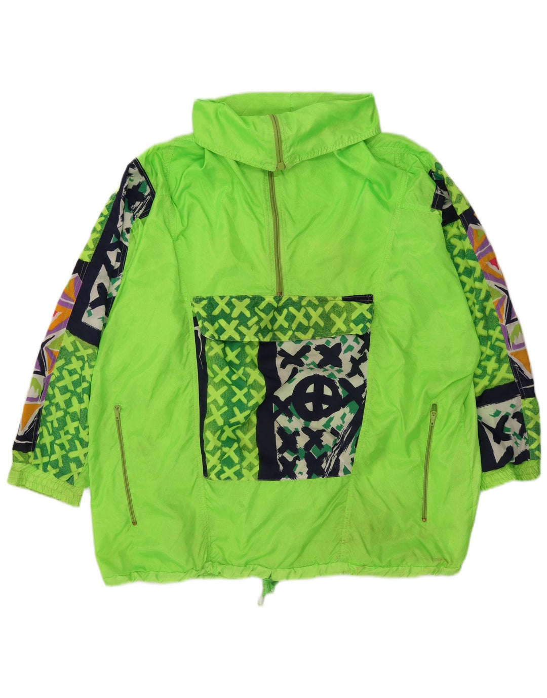 Jaqueta de chuva Anorak dos homens do vintage poliéster geométrico verde grande Reino Unido 40