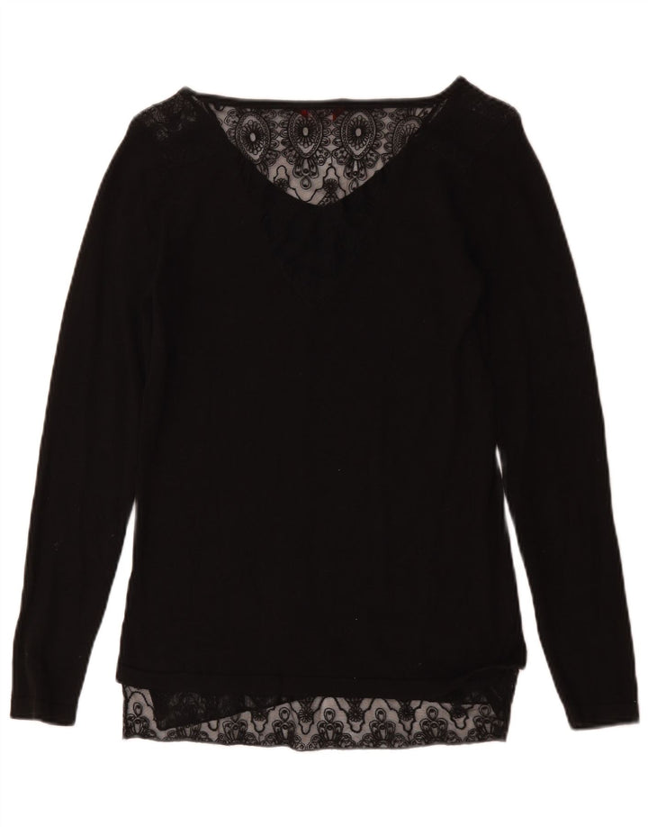 Guess Top Feminino Manga Longa UK 10 Pequeno Floral Preto