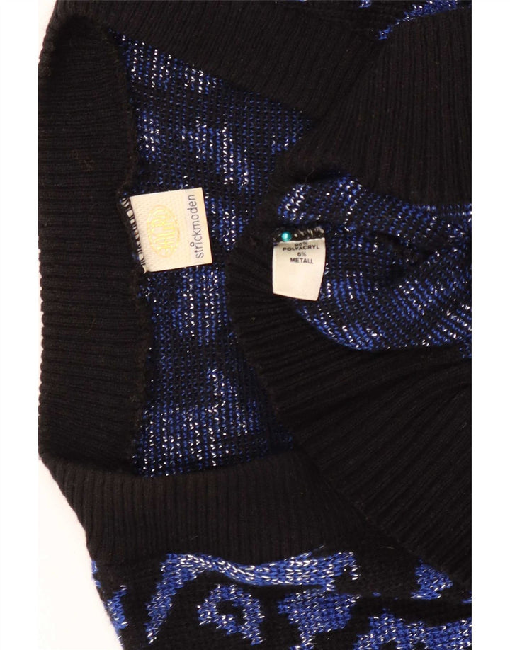 Suéter feminino vintage com estampa abstrata e decote em V Reino Unido 16 grande azul marinho