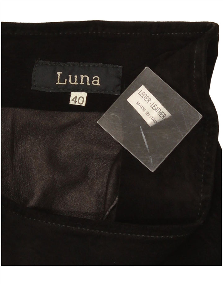 Luna Saia feminina de camurça IT 40 pequena W26 couro preto