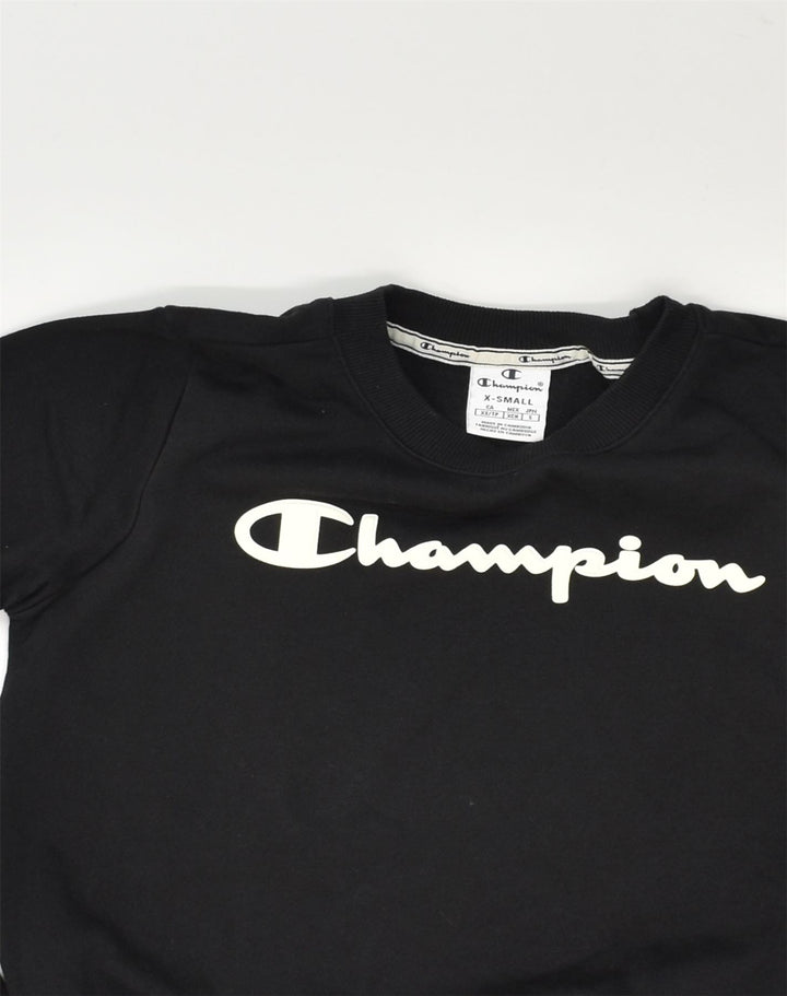 CHAMPION Womens Graphic Sweatshirt Jumper UK 6 XS Black Cotton | Vintage Champion | Thrift | Second-Hand Champion | Used Clothing | Messina Hembry 