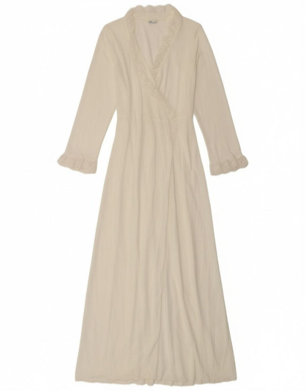 Vestido feminino vintage manga comprida robe maxi UK 10 pequeno branco