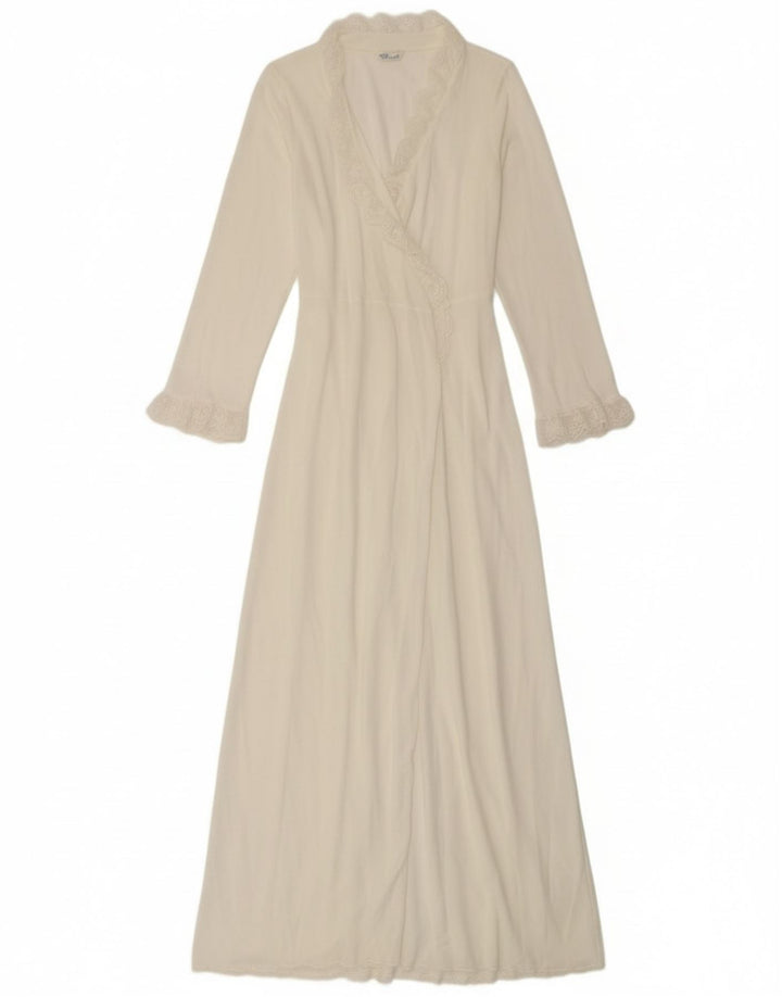 Vestido feminino vintage manga comprida robe maxi UK 10 pequeno branco