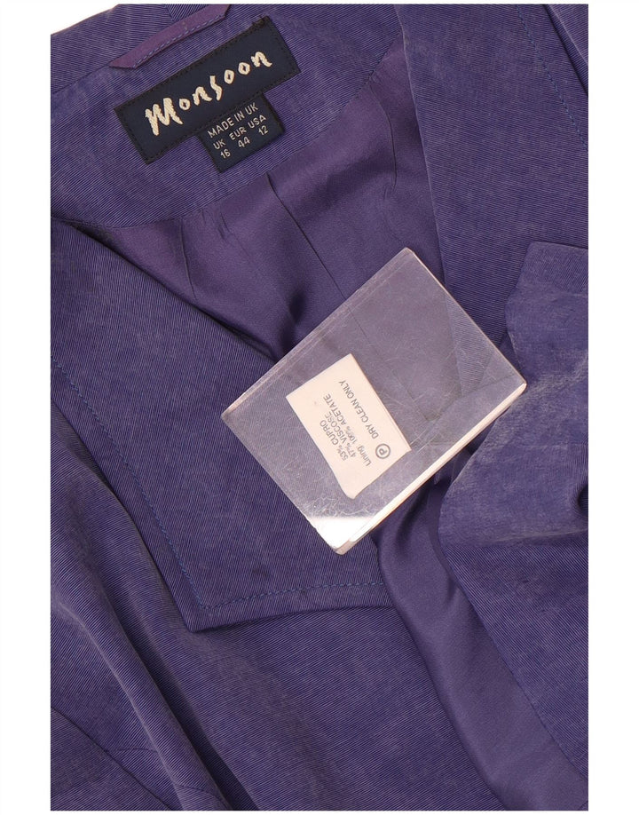 Jaqueta blazer feminina Monsoon com 5 botões Reino Unido 16 grande roxo Cupro
