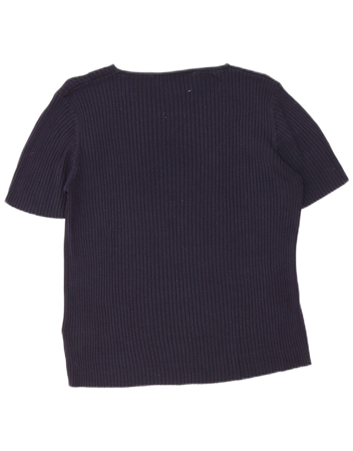 Blusa feminina Marks & Spencer UK 20 2XL azul marinho seda clássica
