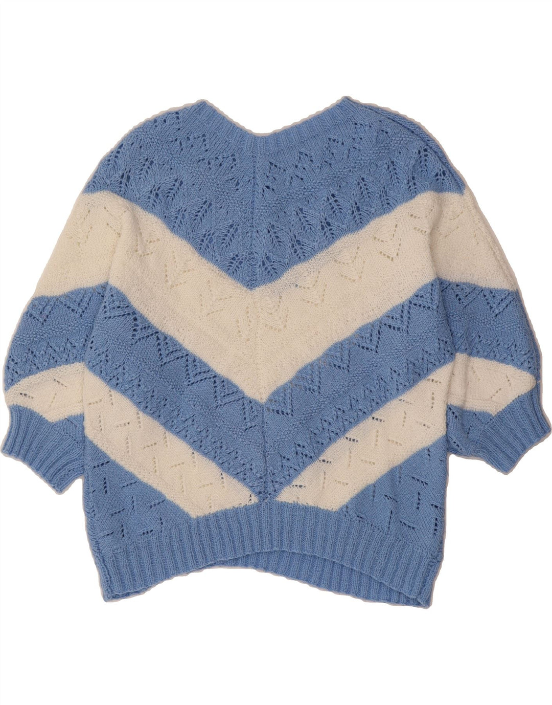 VINTAGE Womens Crop V-Neck Jumper Sweater UK 14 Medium Blue Chevron Vintage Vintage and Second-Hand Vintage from Messina Hembry 