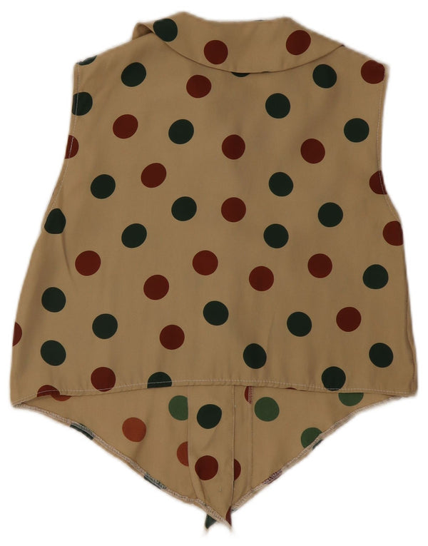 Blusa feminina vintage sem mangas, camisa curta UK 10 médio cáqui manchado