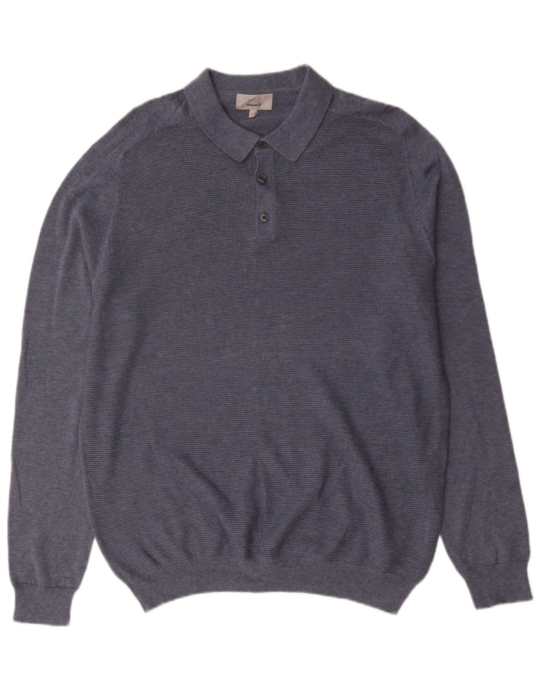 Suéter masculino Marks & Spencer de ajuste regular com gola polo, grande algodão azul