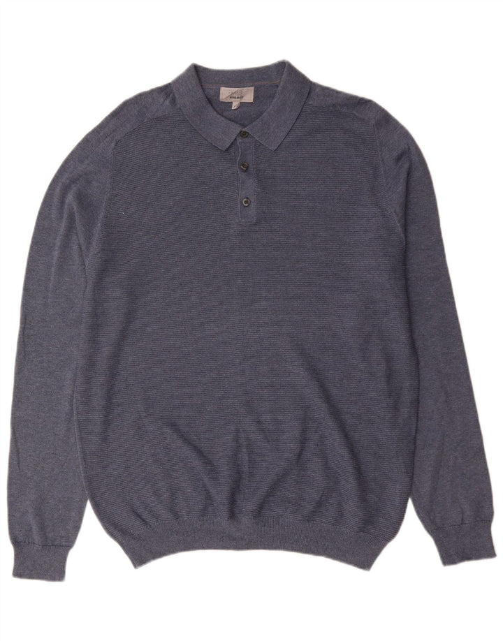 Suéter masculino Marks & Spencer de ajuste regular com gola polo, grande algodão azul