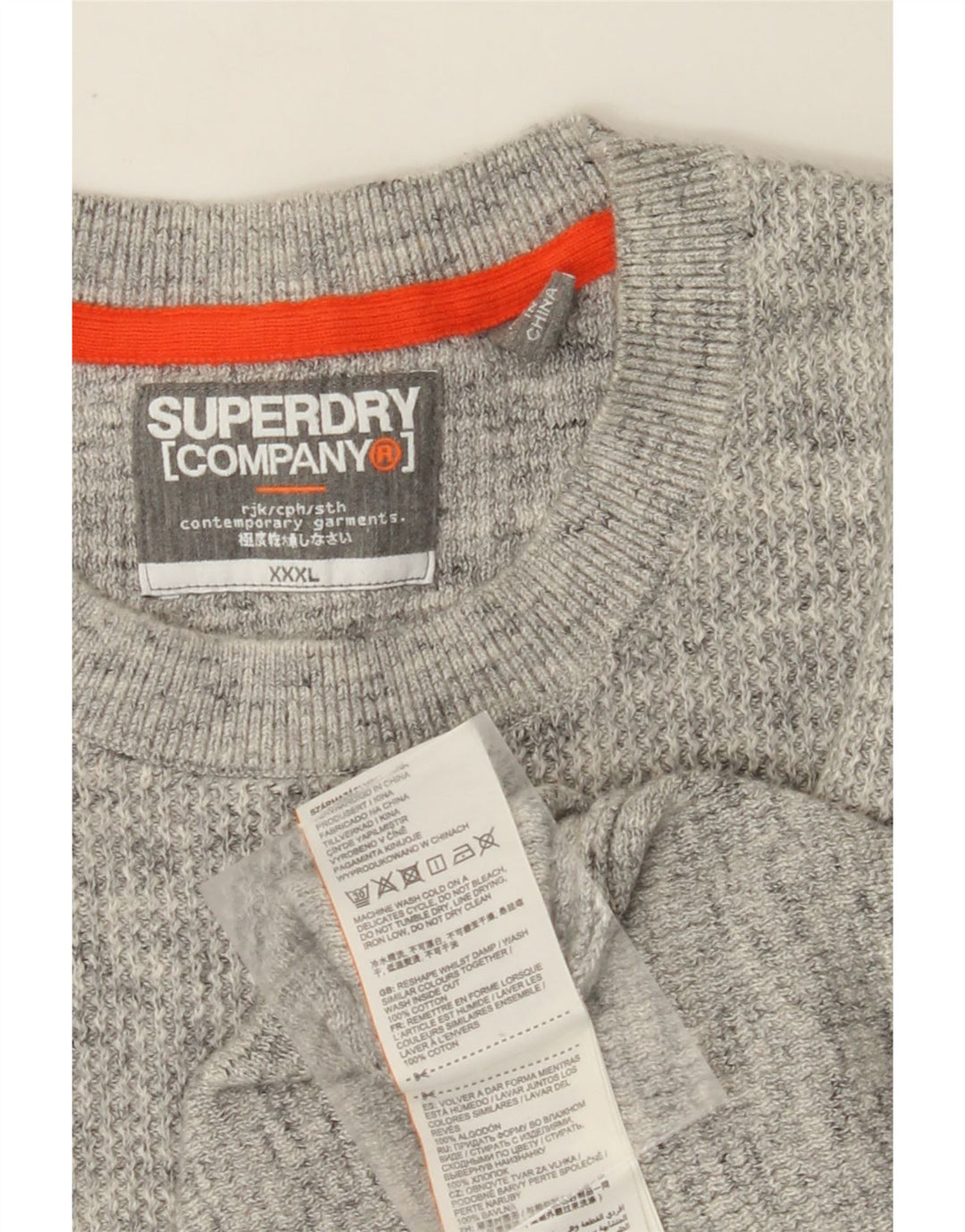 Suéter masculino SUPERDRY com gola redonda 3XL algodão manchado cinza