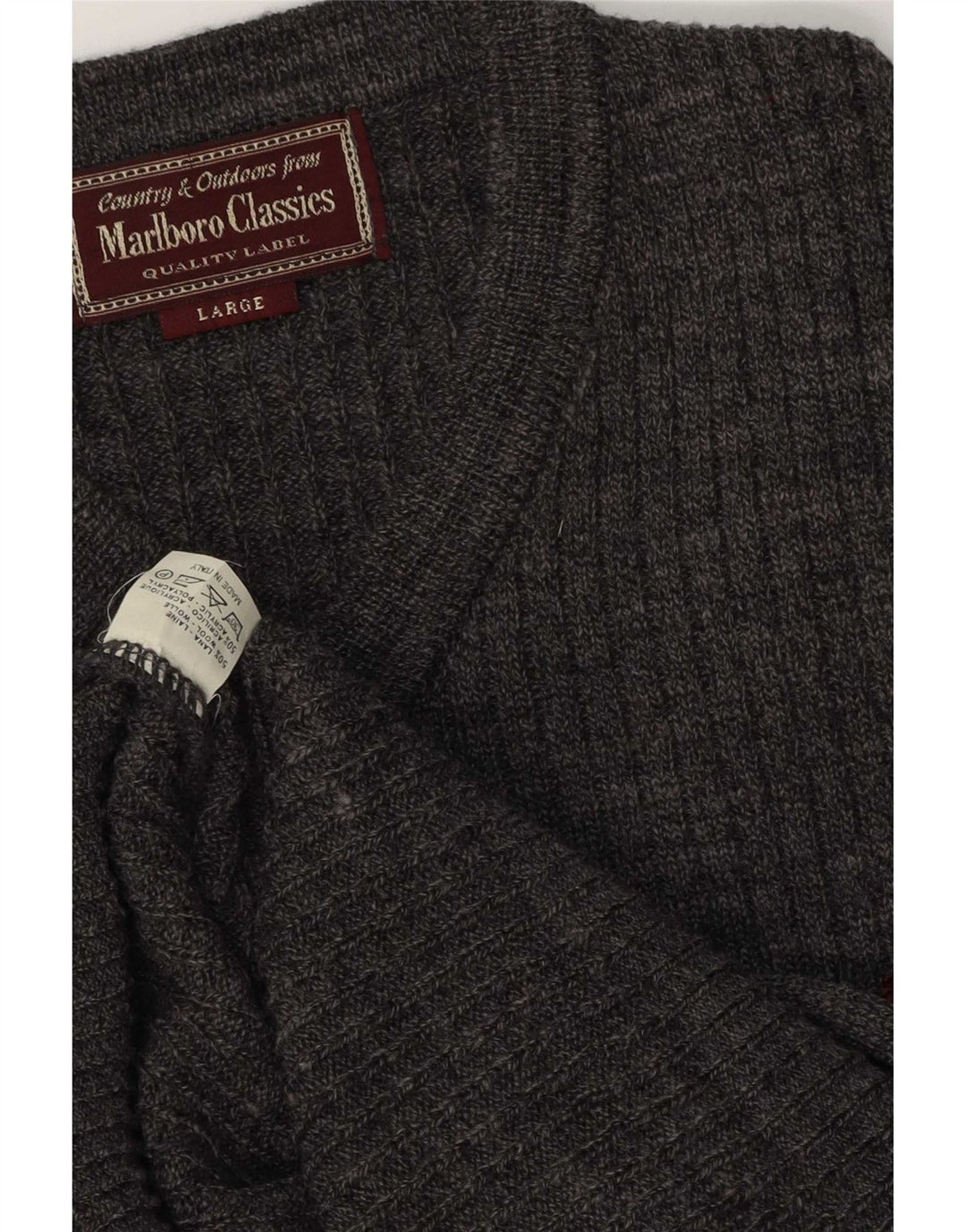 Suéter masculino Marlboro Classics com decote em V grande lã cinza