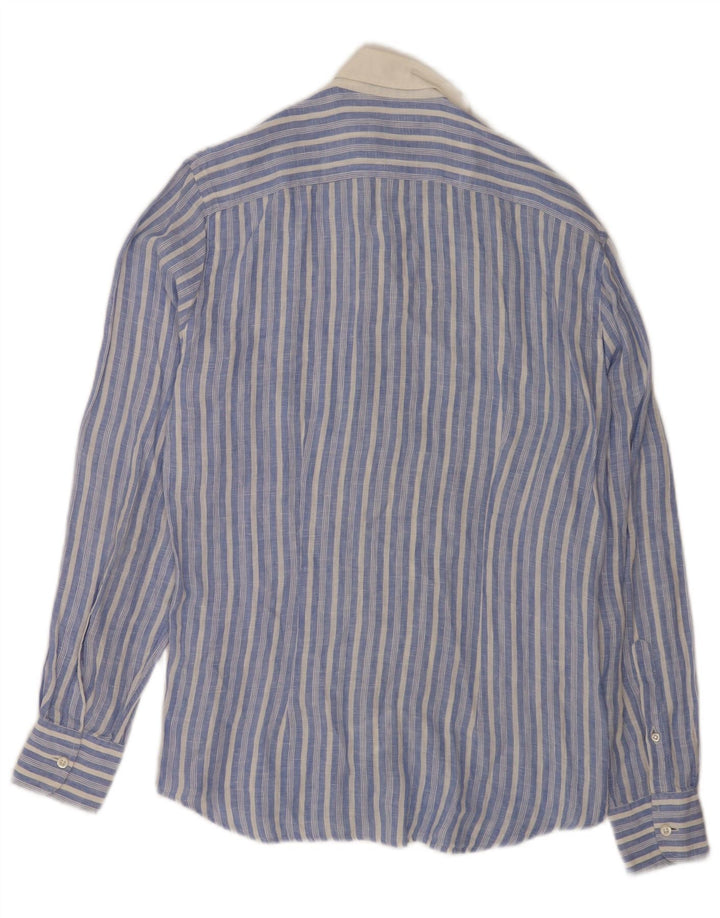 Camisa masculina Slim Fit Fred Perry pequena listrada azul de linho