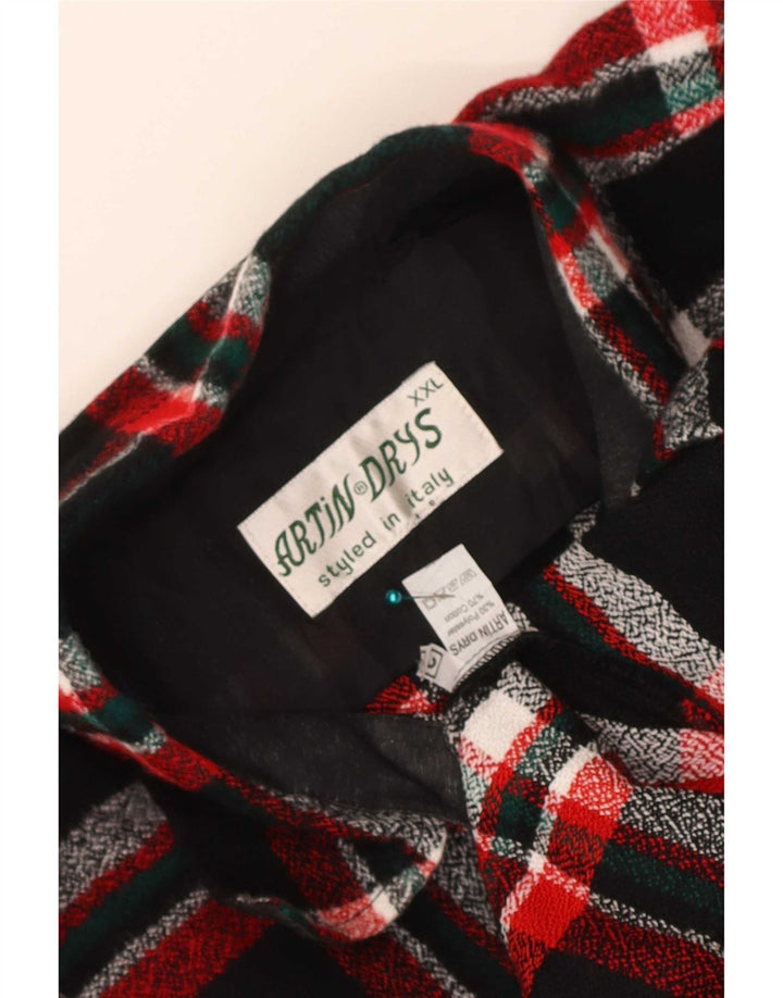 Camisa de flanela masculina vintage 2XL poliéster xadrez preto