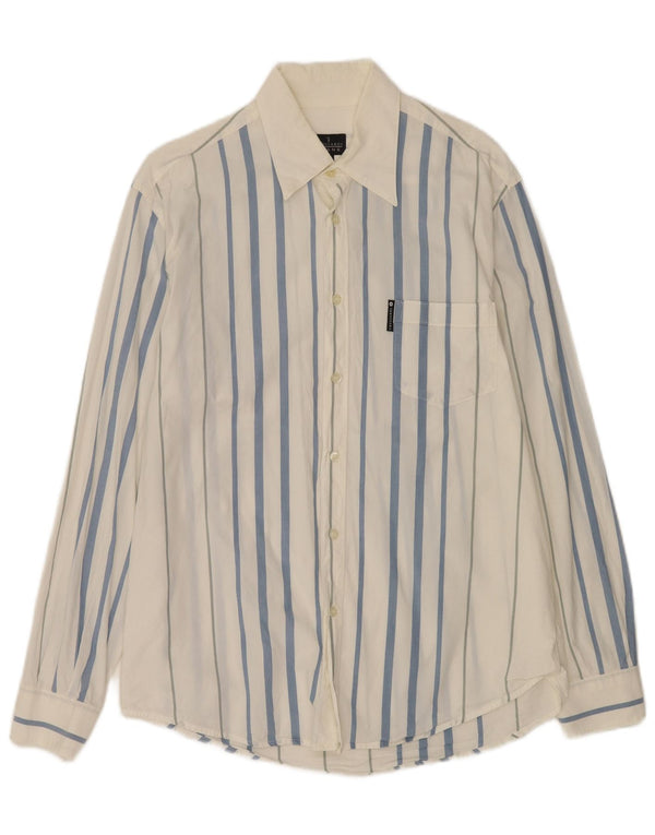 Camisa masculina Trussardi Jeans grande listrada branca de algodão