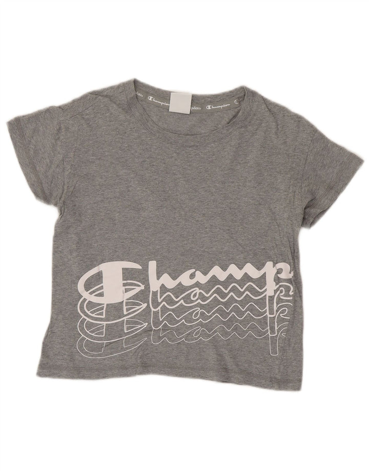 Camiseta Feminina Champion Crop Graphic Top UK 6 XS Cinza
