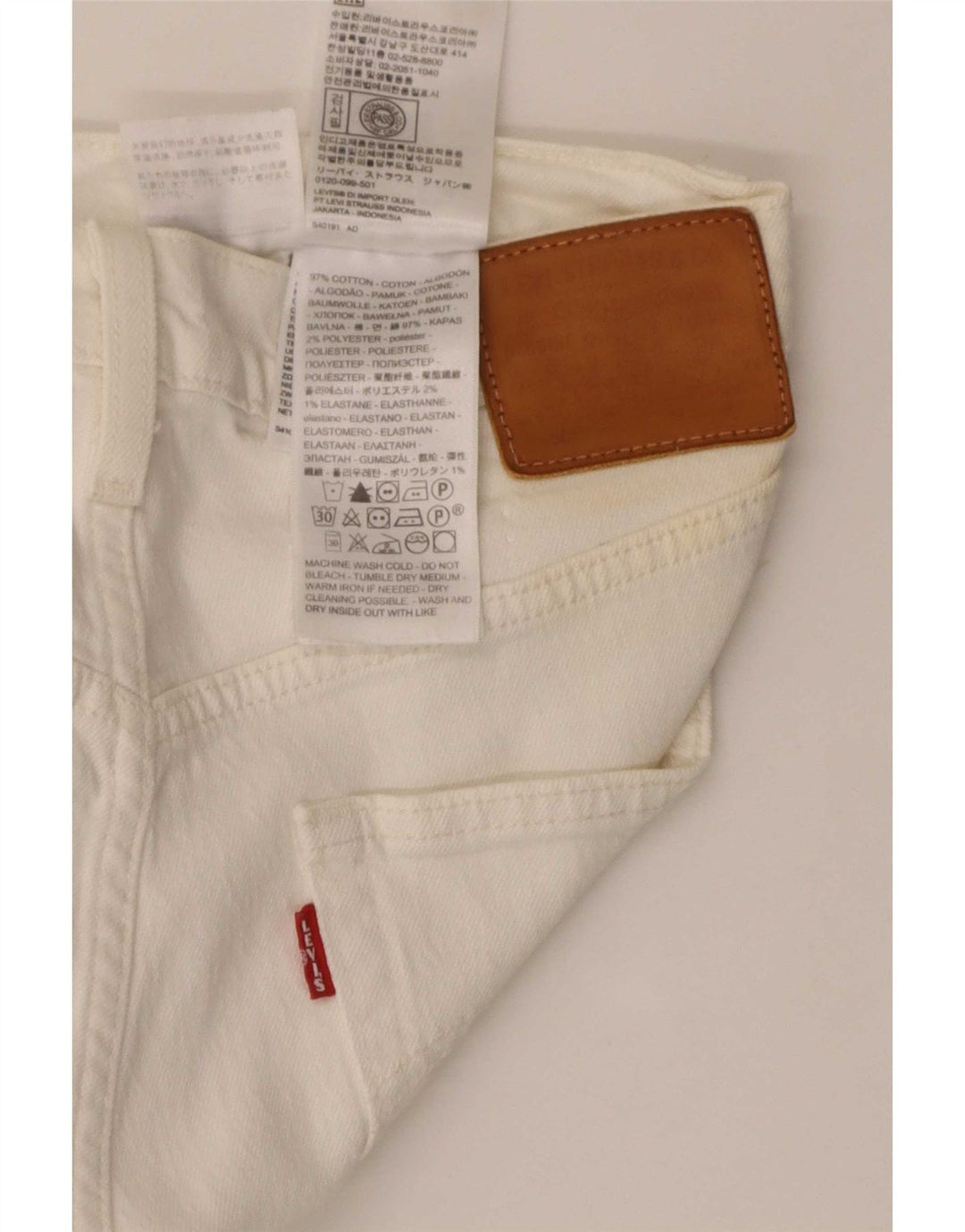Jeans retos masculinos Levi's W29 L28 algodão branco