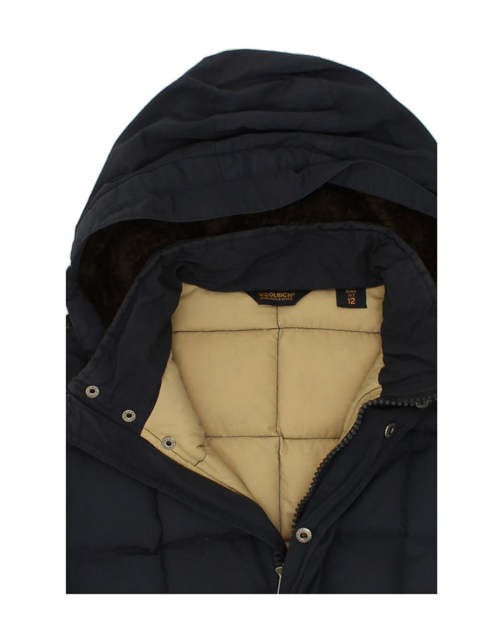WOOLRICH Boys Hooded Padded Coat 11-12 Years Navy Blue Cotton Vintage Woolrich and Second-Hand Woolrich from Messina Hembry 