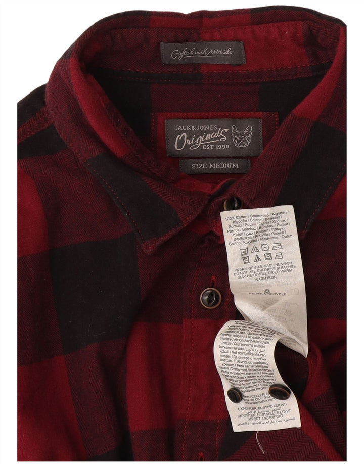 Camisa masculina de flanela Jack & Jones de algodão xadrez vermelho médio