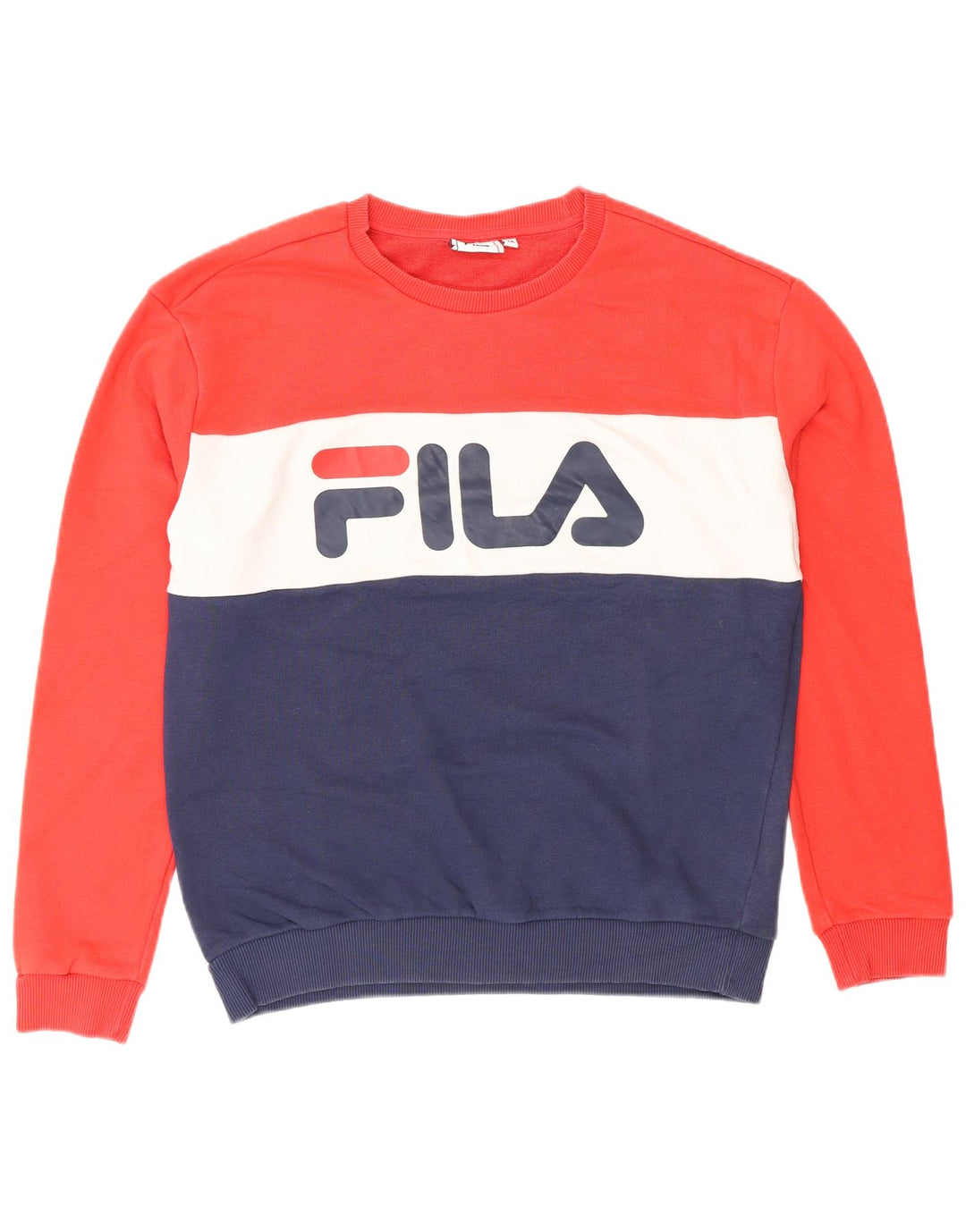 FILA feminino gráfico moletom jumper UK 14 médio azul marinho colorblock