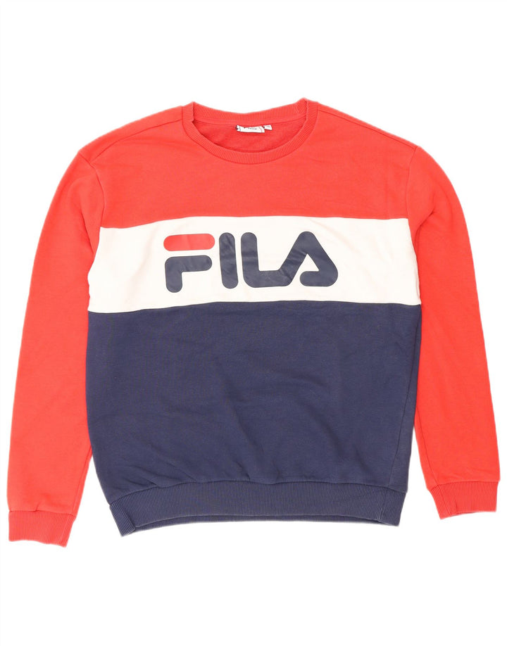 FILA feminino gráfico moletom jumper UK 14 médio azul marinho colorblock