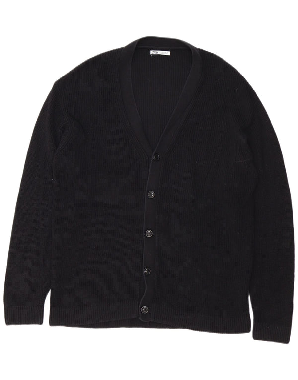 Zara Mens Cardigan Sweater Large Black Cotton