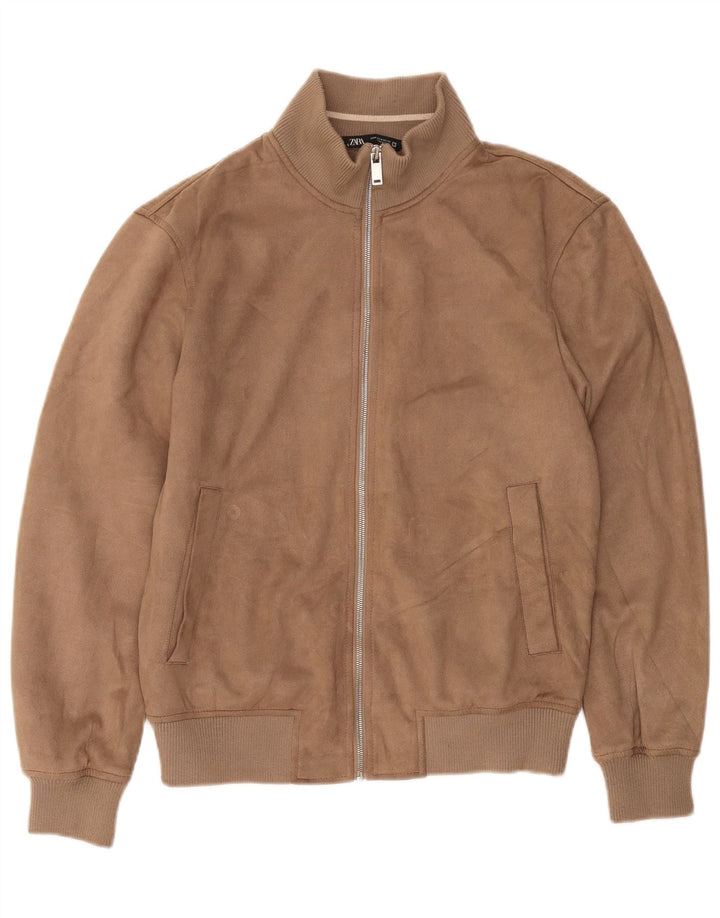 Jaqueta bomber masculina de camurça ZARA Reino Unido 38 marrom médio