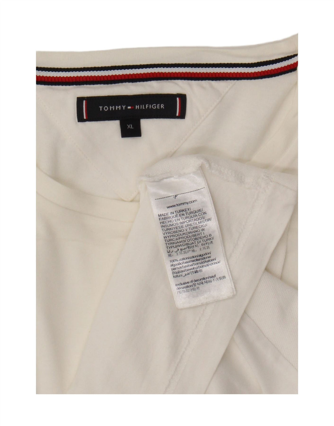 TOMMY HILFIGER Mens T-Shirt Top XL White Cotton Vintage Tommy Hilfiger and Second-Hand Tommy Hilfiger from Messina Hembry 