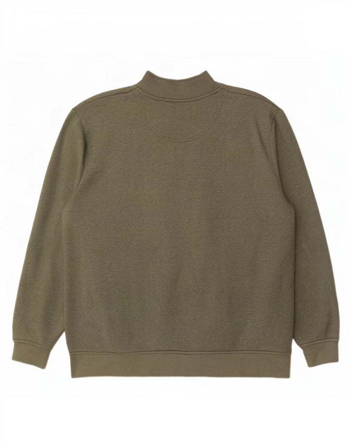 Suéter masculino Orvis com zíper e gola XL de algodão cáqui