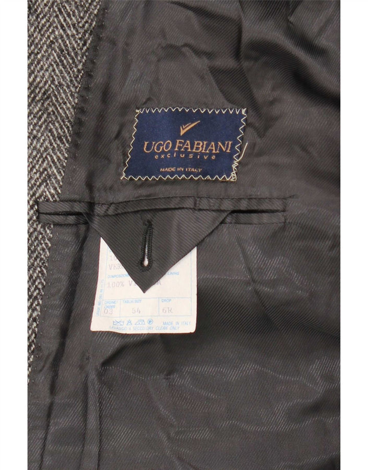 Sobretudo masculino vintage IT 54 2XL lã virgem espinha de peixe cinza