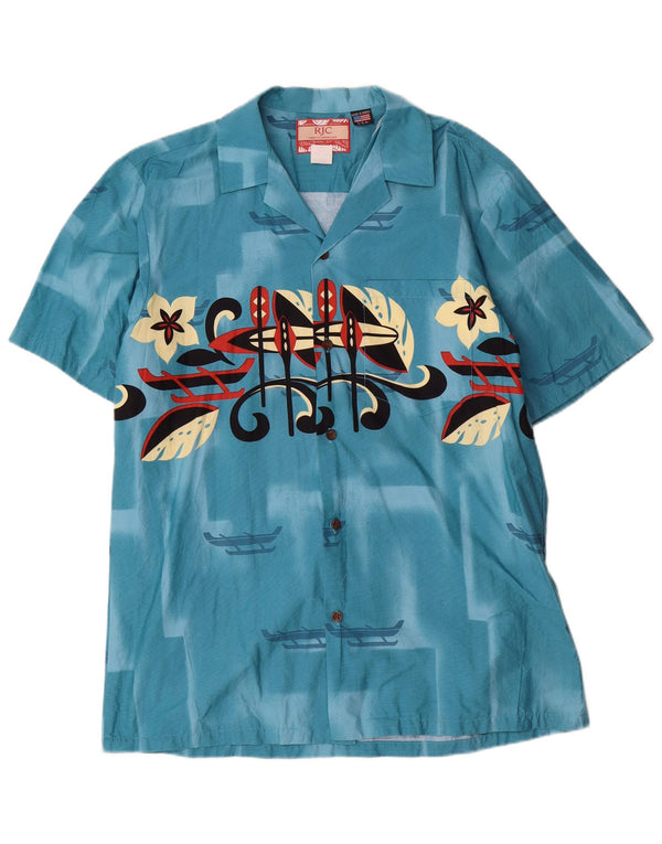 Camisa masculina gráfica de manga curta RJC grande algodão floral azul