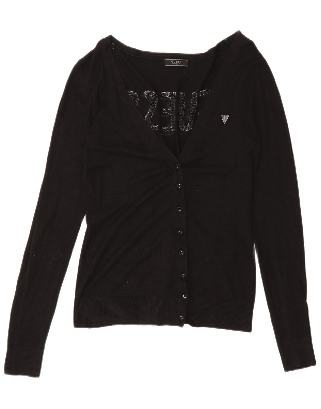 Suéter cardigã feminino Guess com estampa UK 8 pequeno preto viscose