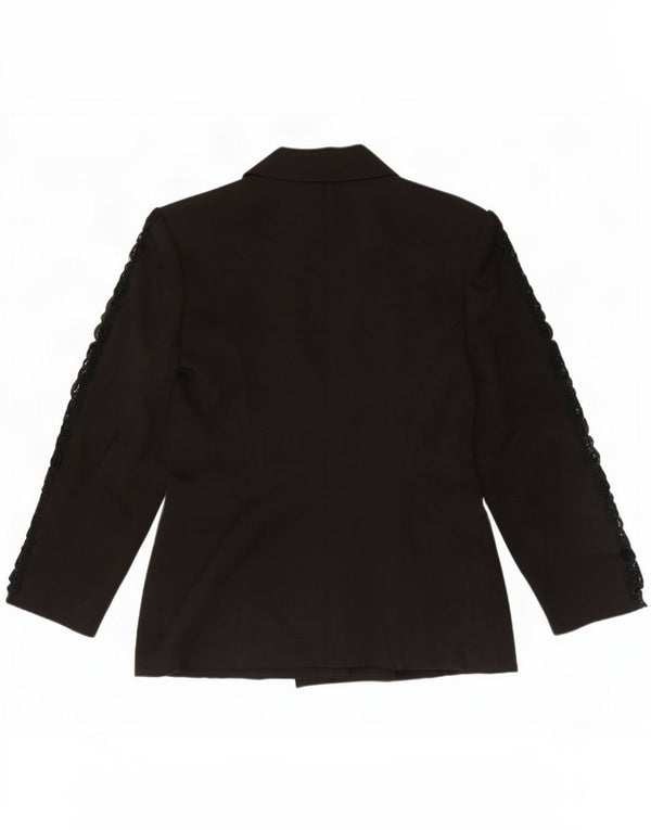 Jaqueta blazer feminina vintage com peito duplo Reino Unido 12 médio preto Paisley