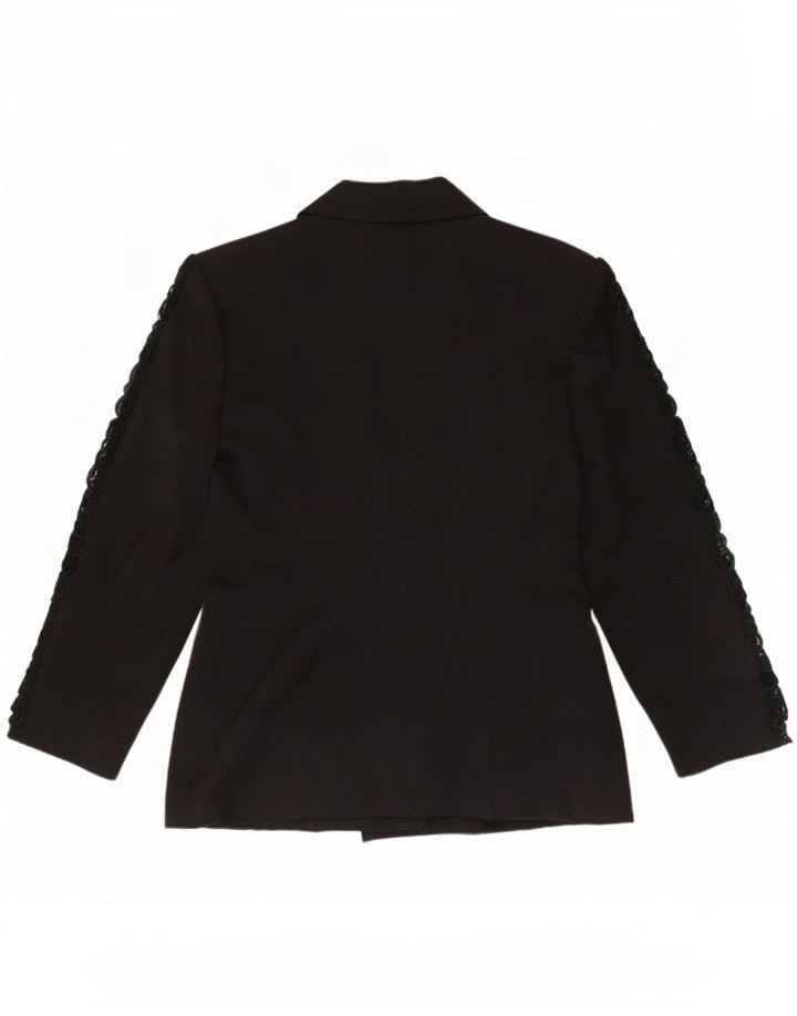 Jaqueta blazer feminina vintage com peito duplo Reino Unido 12 médio preto Paisley