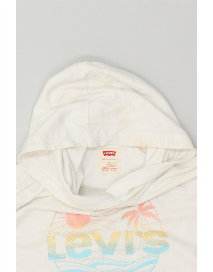 LEVI'S Girls Graphic Hoodie Jumper 15-16 Years White Cotton Vintage Levi's and Second-Hand Levi's from Messina Hembry 