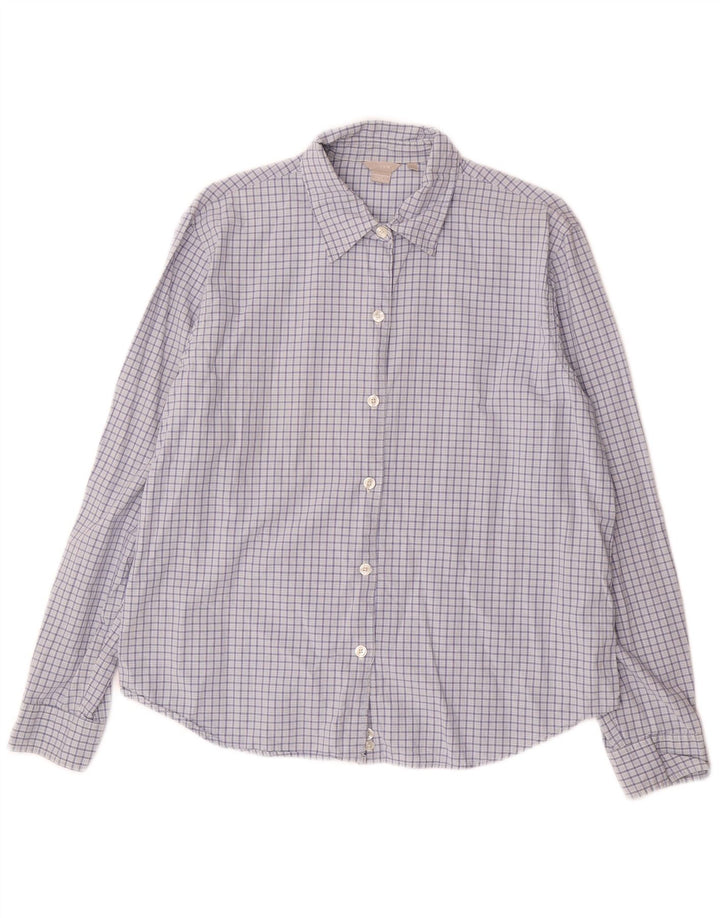 Camisa feminina J. CREW Reino Unido 16 grande algodão xadrez azul